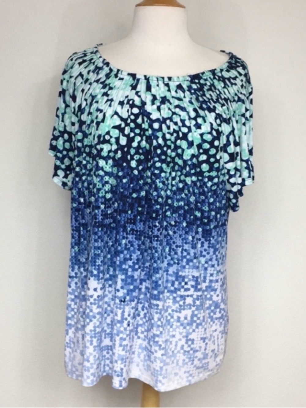 Style & Co. Womens Blue Mint Abstract Dot Print Stretch T-Shirt XXL Coastal